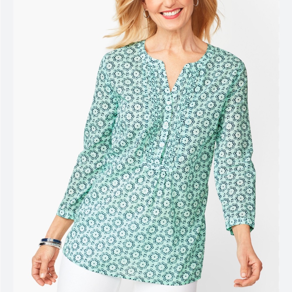 Talbots Popover Distressed Medallion Cotton Top